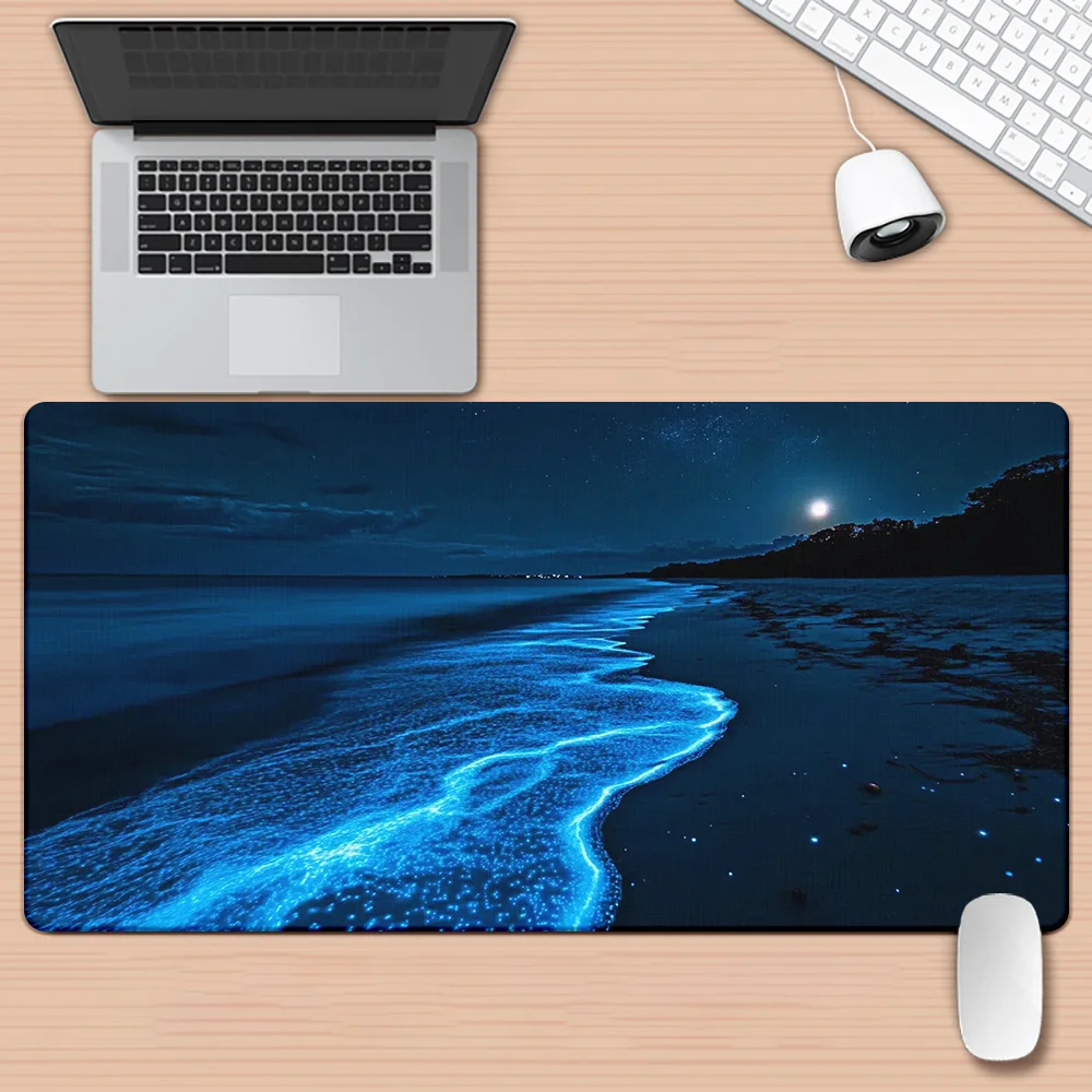 

Коврик для мыши XXL Beach View с противоскользящей резиновой основой с синим ночным пляжным принтом подходит для геймеров и офисов высокого качества