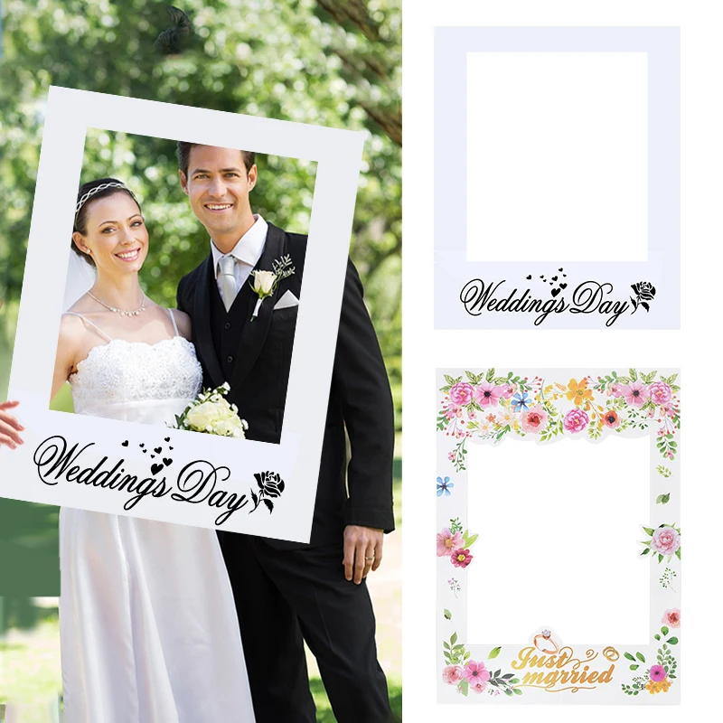 Just Married Photo Booth Frame Props Romantic Wedding Decoration Bridal Bachelorette Wedding Party Favors DIY Backdrop Props