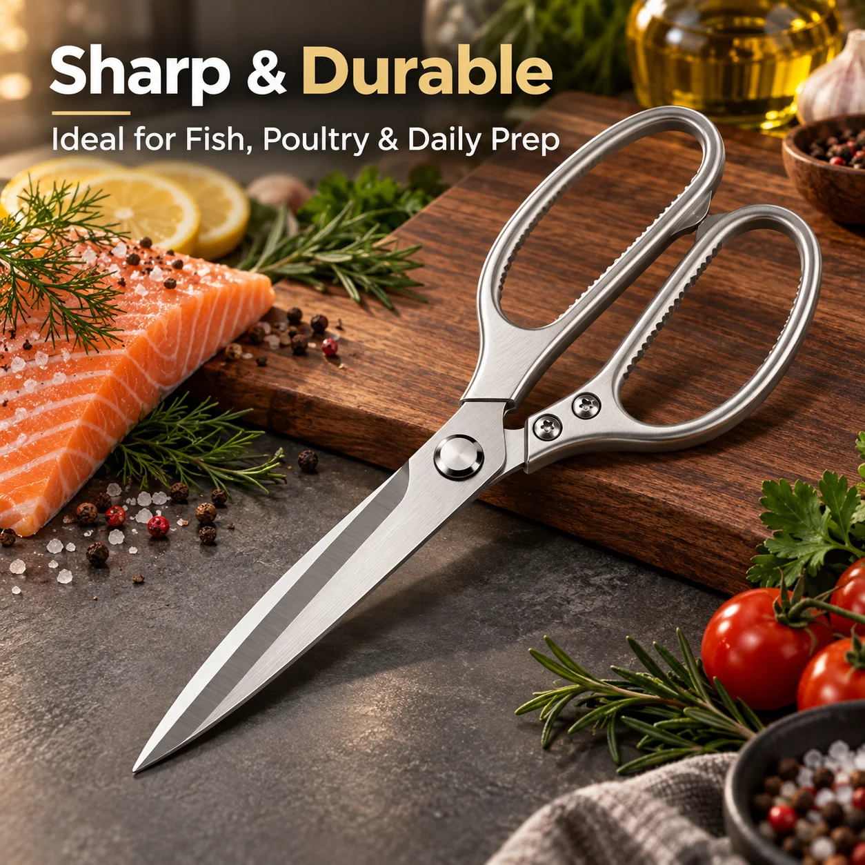 Extra Long Kitchen Scissors, Chicken Bone Shears and Fish Bone Cutter, Multi-Function Kitchen Scissors with Bottle Opener
