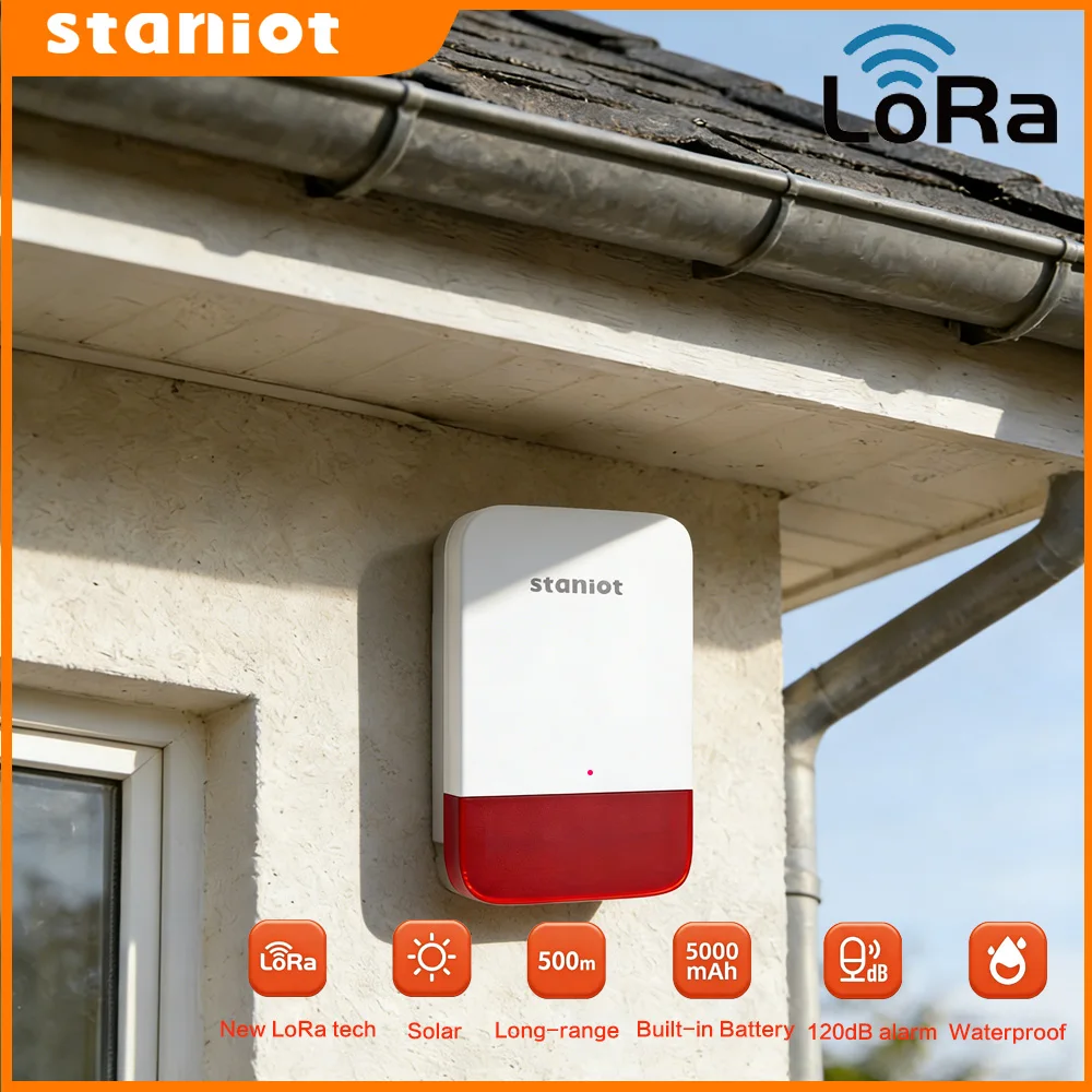 Staniot LoRa Version 120dB High Decibel Wireless Strobe Siren 500m Transmission Distance Waterproof Built-in 5000mAh Battery