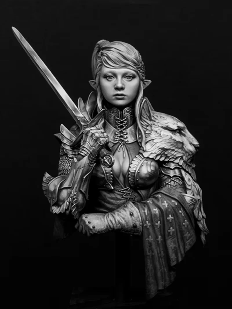 

Resin Model Kit Figure Noble Girl Swordsman Bust Micro Miniature 3d Printed White Model Toy Unassembled And Unpainted Gk