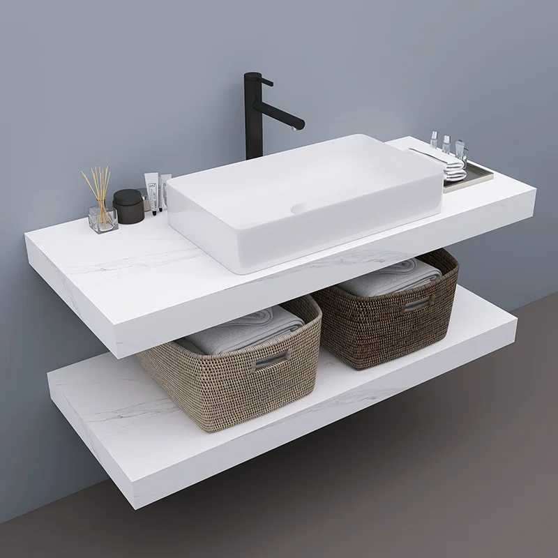 

2 Layer Slate Rock Wall Mounted Lavabos Ceramic Vanity Top Wash Basin Cabinet Bathroom Floating Marble Sink