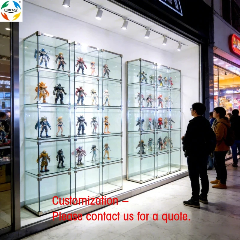 custom.Modern Heavy Duty Commercial Action Figure Display Multi-Tier Tempered Glass Shelves Toys Models Custom