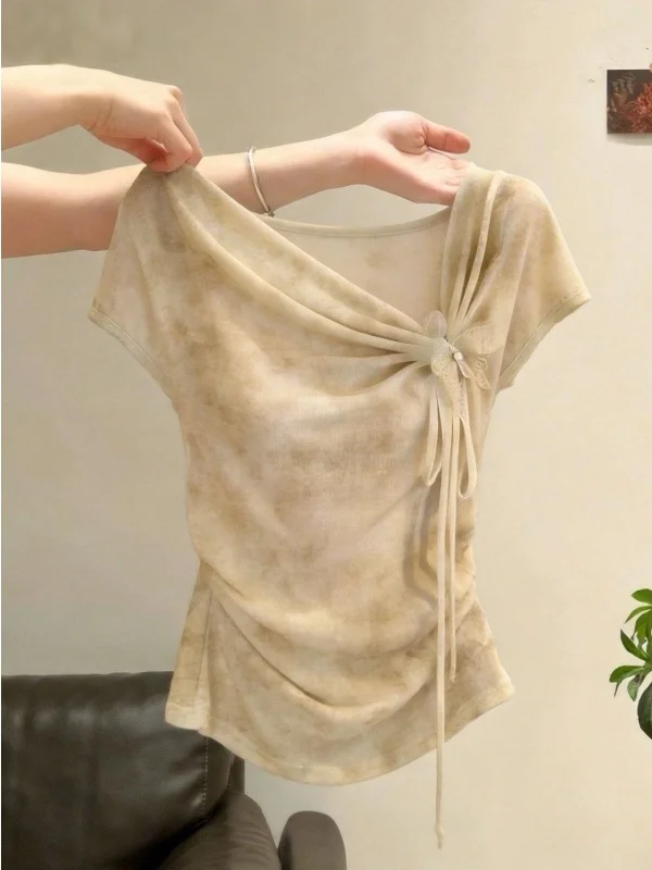 

Women's Slim Fit Tie Dye T-Shirt Summer Sexy Neck Design Casual Short Sleeve Top Comfortable Breathable Fashionable
