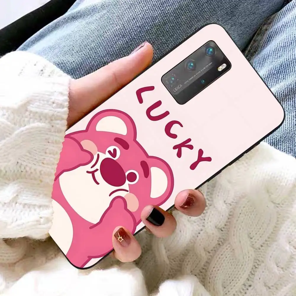 귀여운 로츠오 핑크 곰 만화 평면 전화 케이스 화웨이 P 8 9 10 20 30 40 50 프로 라이트 P스마트 아너 10 라이트 70 메이트 20라이트용