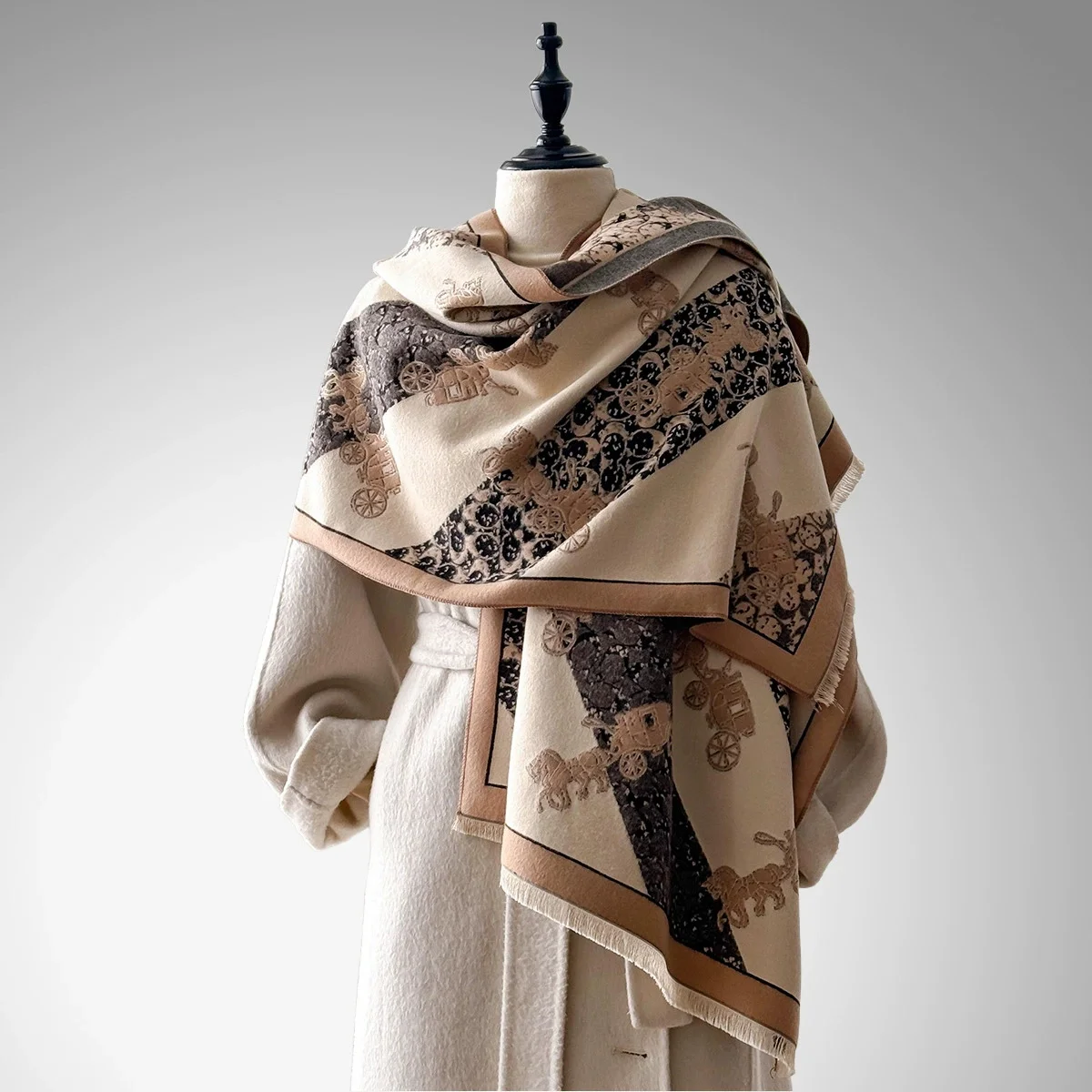 

Элегантный женский жаккардовый шарф из пашмины с цветочным принтом - зимнее толстое теплое двустороннее платье с кисточками, холодостойкое ветрозащитное одеяло, шаль