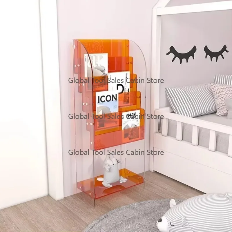 Modern Designer Acrylic 6-Shelf Adjustable Floor-Standing Bookshelf Multi-Layer Storage for Books Newspaper Children's Magazines