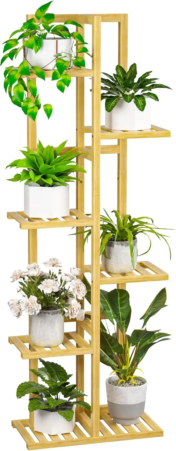 

6 Tier Bamboo Plant Stand Indoor, Tall Wood Flower Holder Corner Shelf for Multiple Plants Natural