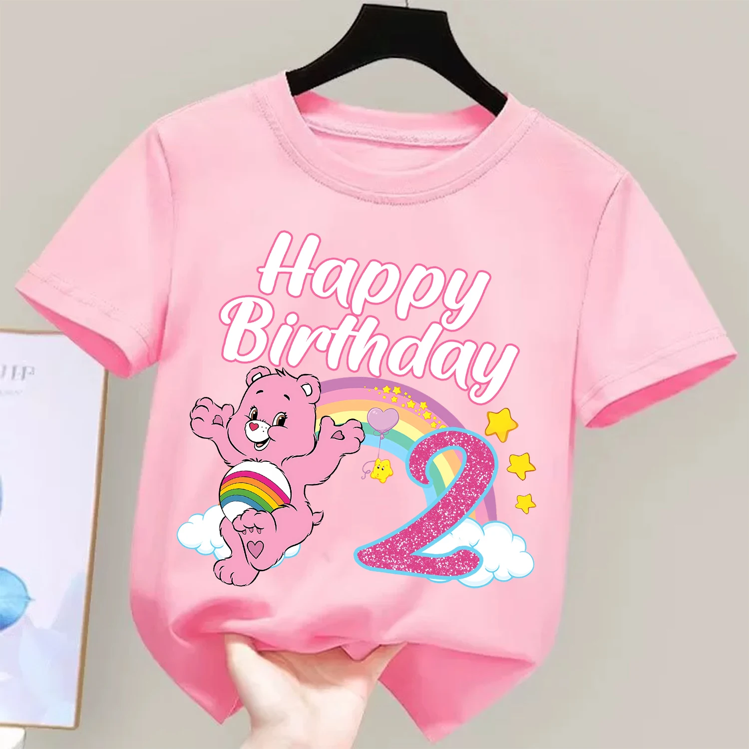 Care Bears Birthday Number T-shirt Children Tee Top Round Collar Clothing Kawaii Girls Short Sleeve Kids Cartoon Clothes Gift view 3