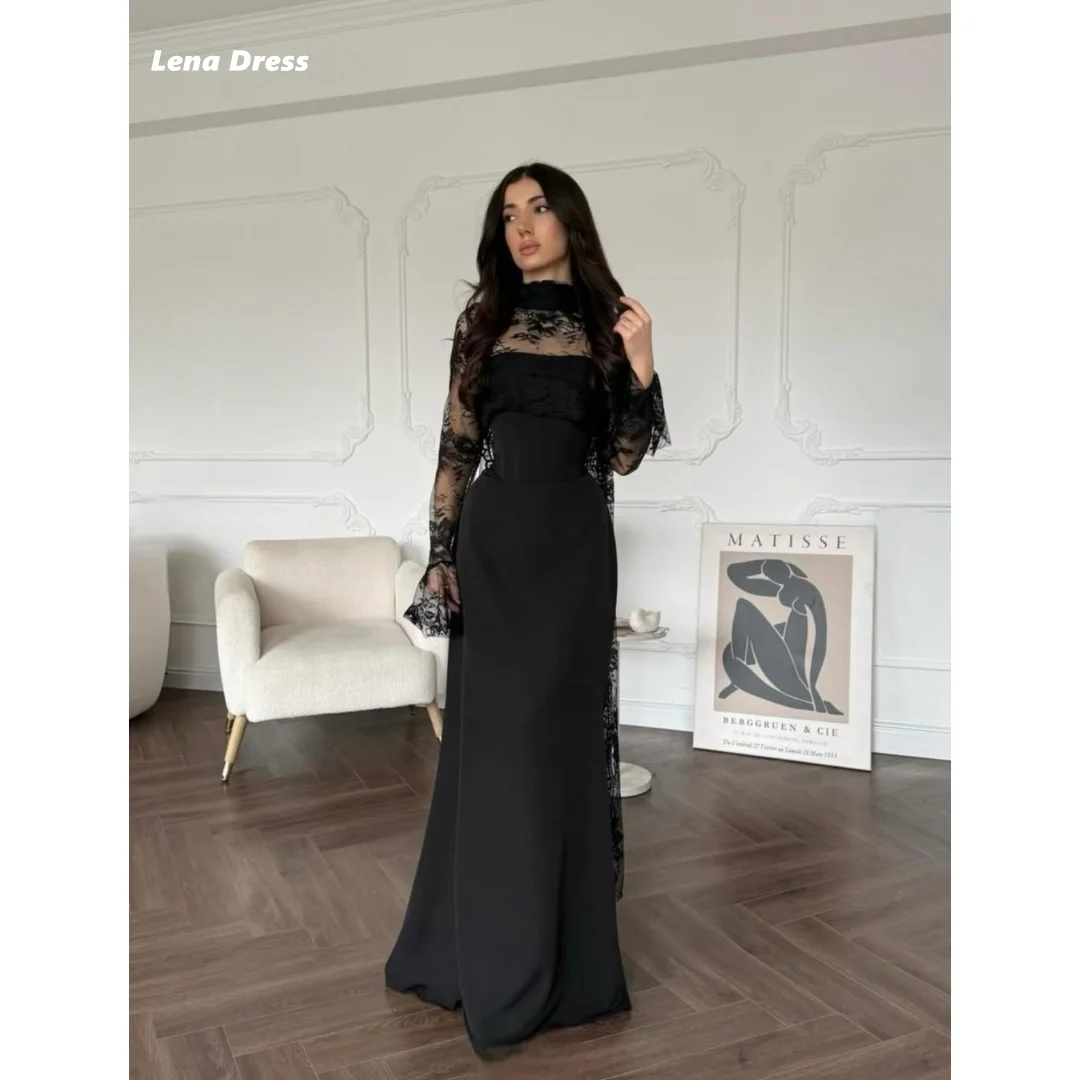 

Lena Fish Tail Formal Dresses Woman Women's Evening Dress for Weddings Long Sleeves Crew Neck Customized Lace Women's Ball Gown
