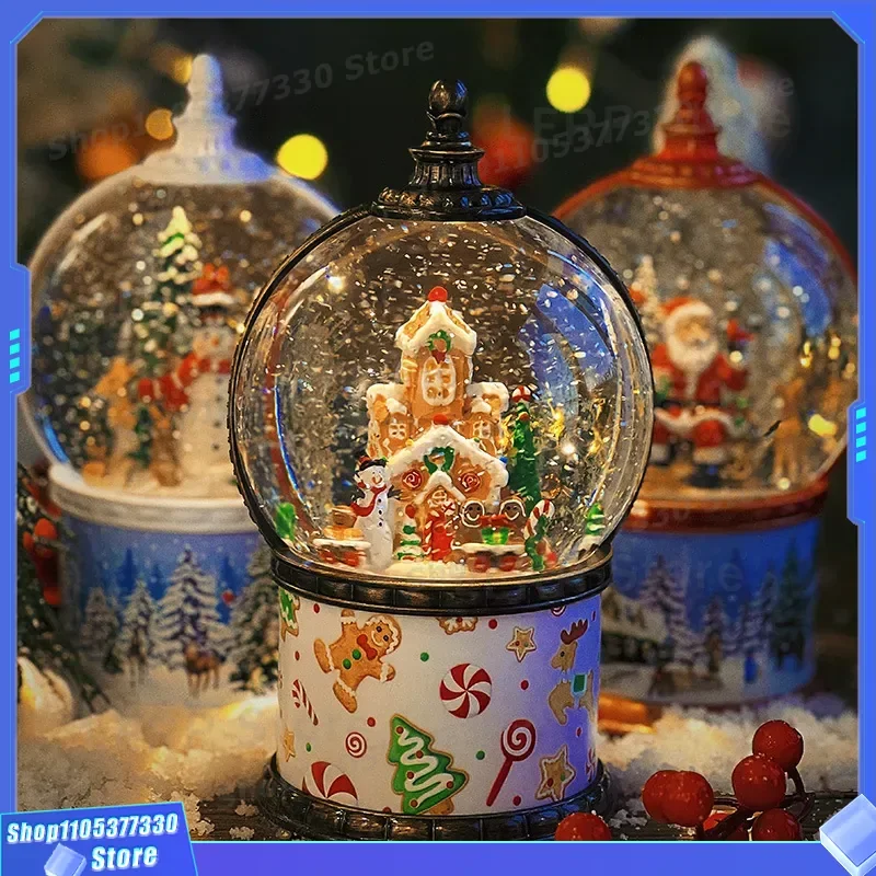 Rotating Snow Globe Music Box Christmas Ornament Crystal Iceberg Ball Kids Birthday Gift Decorative Musical Xmas Decoration