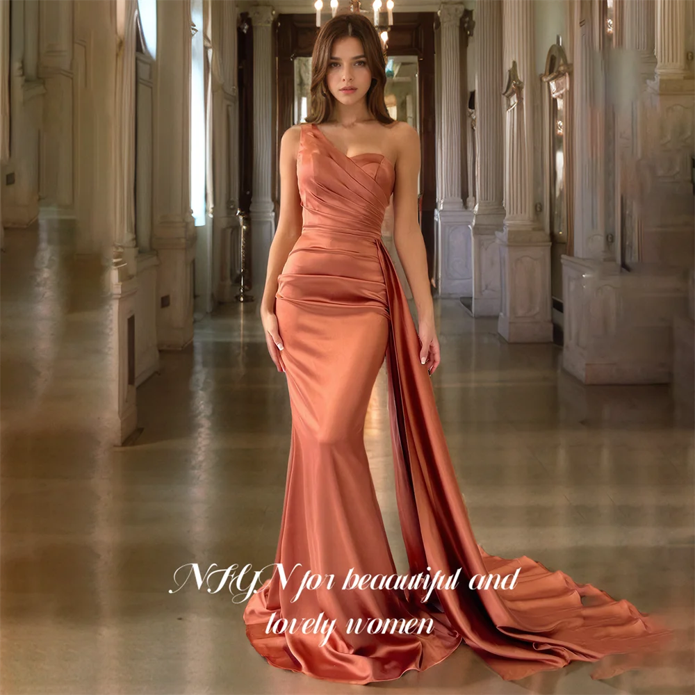 

NFYN Blush Mermaid Wedding Prom Dresses Stain Sweetheart One-Shoulder Women's Evening Dresses With High Split Pleat Customized