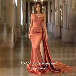 NFYN Blush Mermaid Wedding Prom Dresses Stain Sweetheart One-Shoulder Women's Evening Dresses With High Split Pleat Customized