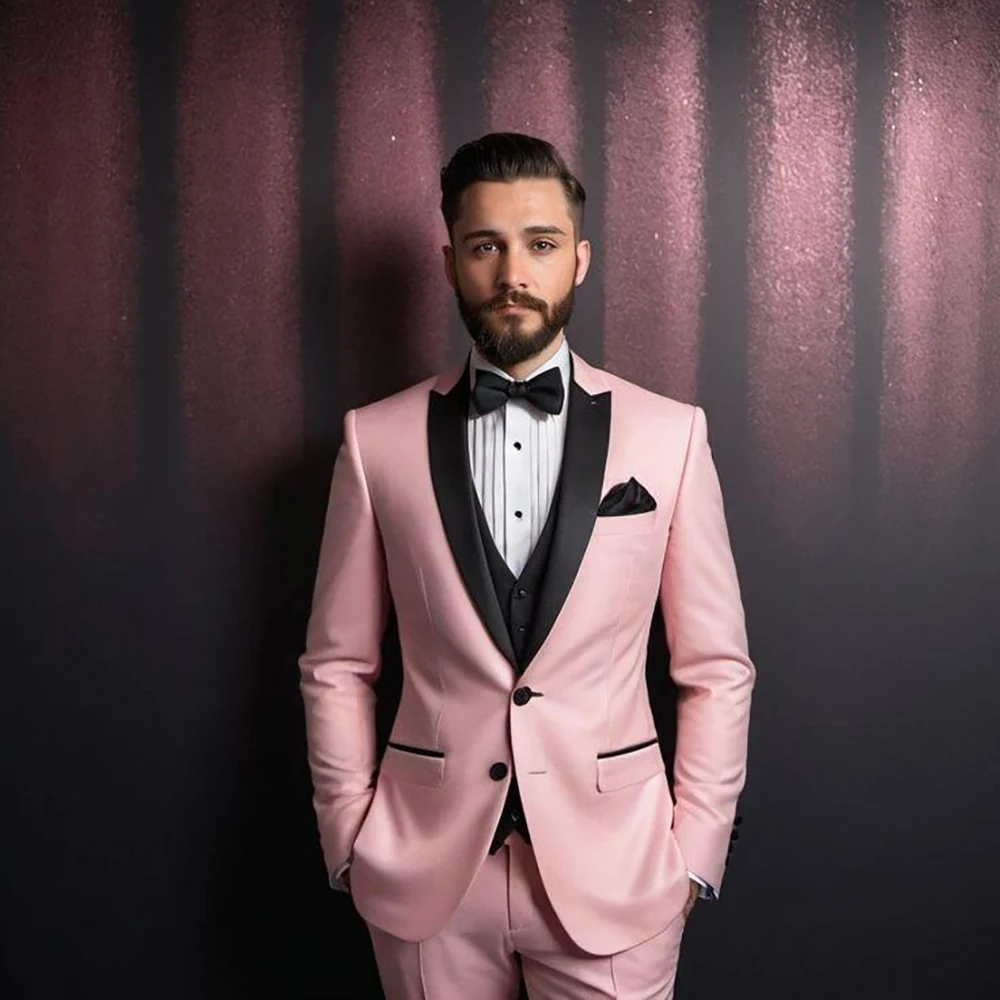 

Luxury Men Suit Single-breasted Peak Lapel 3 Pieces(Jacket+Pants+Vest) Male Formal Wedding Party Set