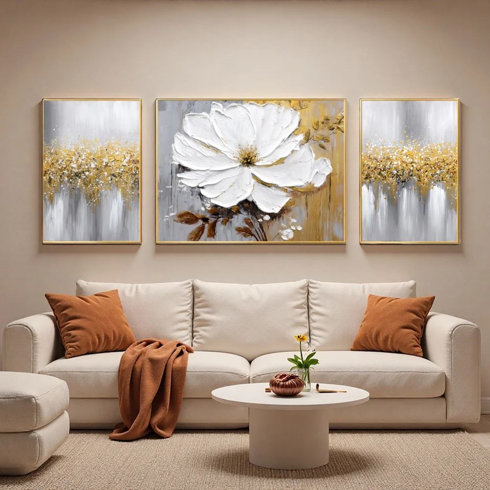 

3D Thick Texture Hand-Painted Triple Floral Canvas Oil Painting Home Decor Art for Bedroom Living Room