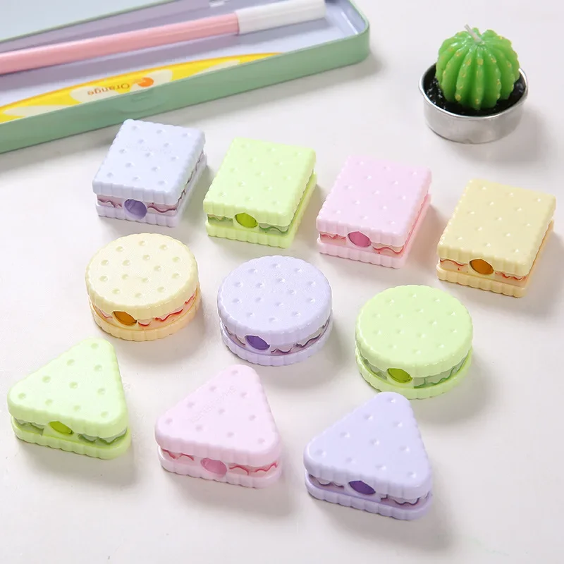 1 Pcs Random Color Pencil Sharpener Kawaii School Supplies Stationery Items Student Prize Kids Gift Sandwich Cookie