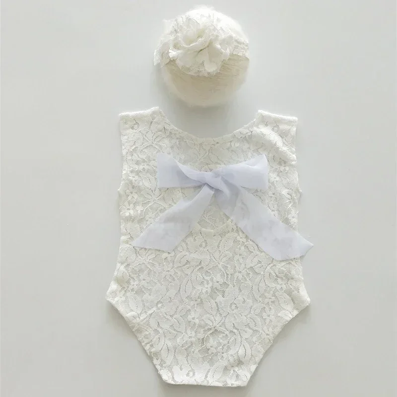 

2PCS/set Baby Girl Dress Photo Costume Newborn Photography Props Hat Lace Romper Bodysuits Outfit Infant Studio Shoot Photo