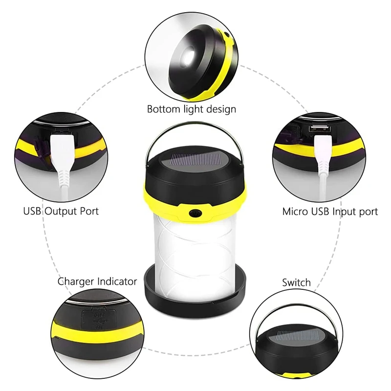 LUDA LED-campinglantaarn op zonne-energie USB opvouwbaar op zonne-energie draagbaar oplaadbaar voor wandelen kamperen tent jagen