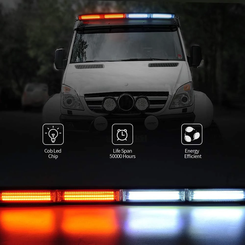 12-24V COB Strobe Light Bar Car Warning Emergency Beacon Safety Police Strobe Lights Amber Red Blue Flashing Light for Truck SUV - Image 2