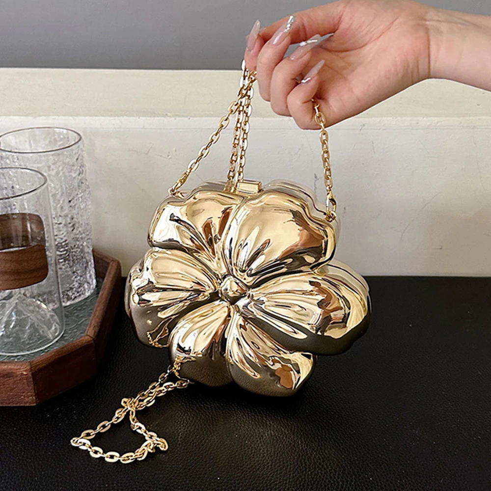 Acrylic Flower Evening Bag Luxury Gold Shoulder Bag Clip Box Bags for Woman Crossbody Bags Cute Party Wedding Clutch Ladies Chic