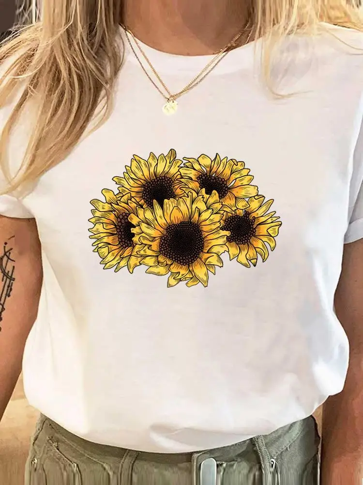 Bike Flower Lovely Watercolor Clothing Print Women Fashion Lady Graphic Tee Clothes Short Sleeve T Female Casual T-shirts