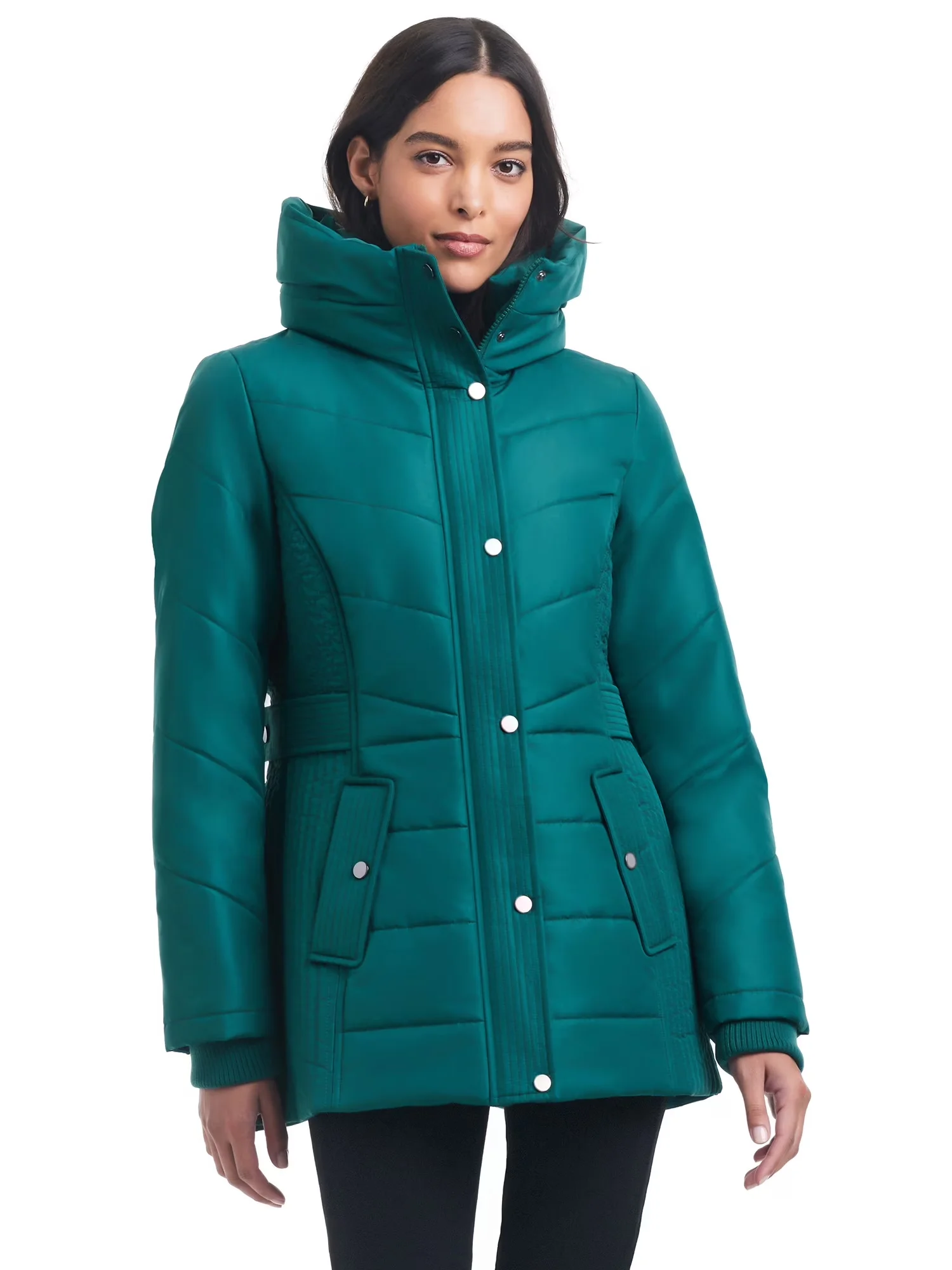 

Casual Cotton Jacket Women's plus Size Autumn Winter Warmth Hidden Hat Anti Wind And Snow Stitched Waist Slimming Zipper Closure