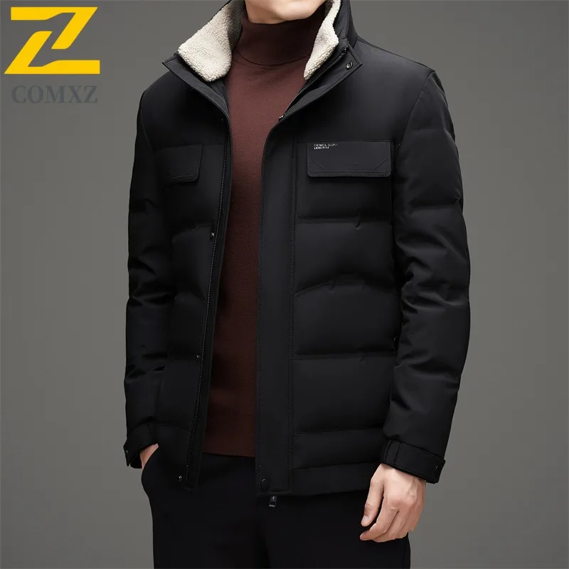COMXZ Men Short Down Jacket Turndown Collar Outdoor Commuting Office Warm Parka Hiking Travel Cold Protection Autumn Winter Coat