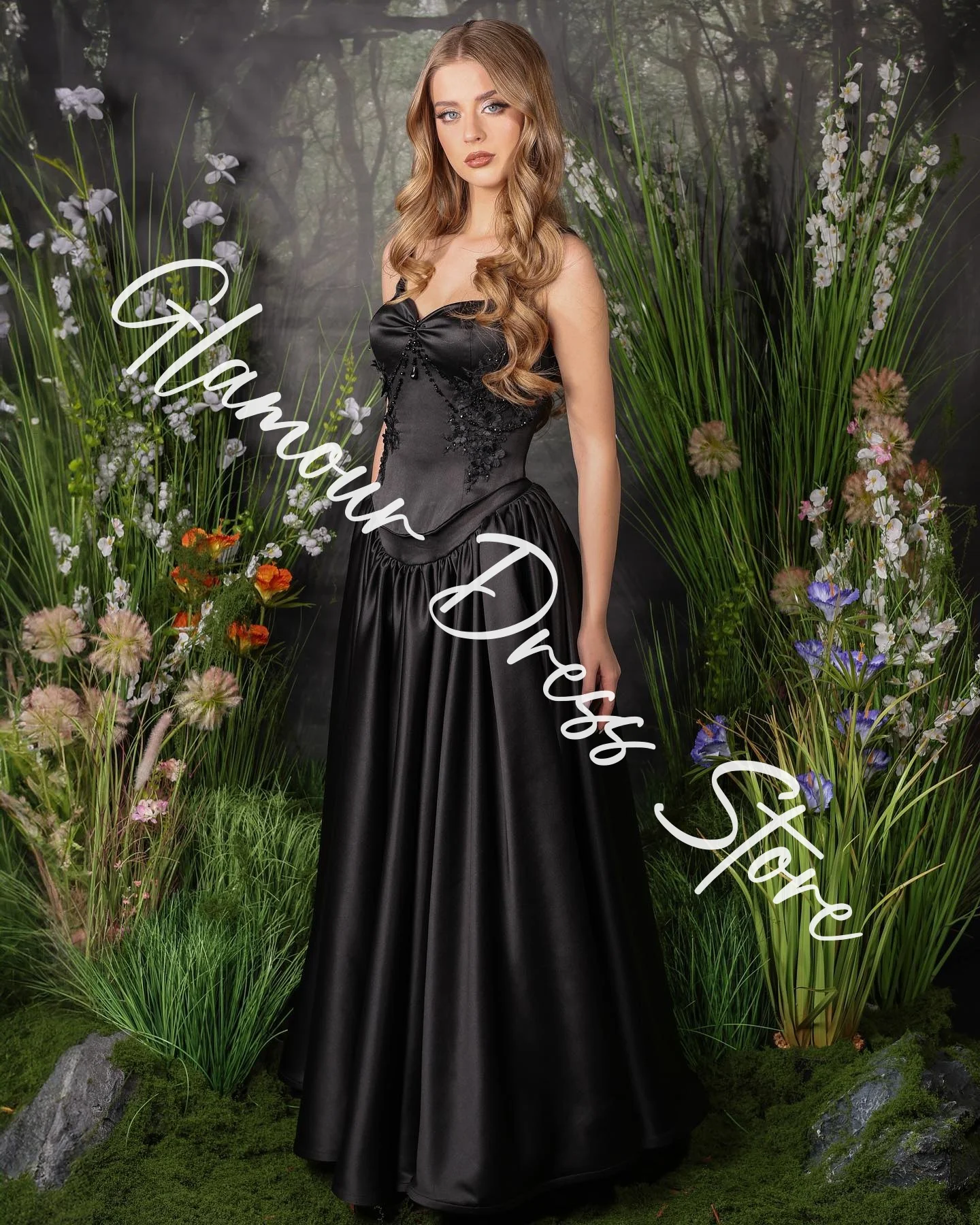 Robe de soirée en Satin de luxe personnalisée, ligne a, bretelles Spaghetti, cristal, sans bretelles, panneau, traîne, robe de soirée noire
