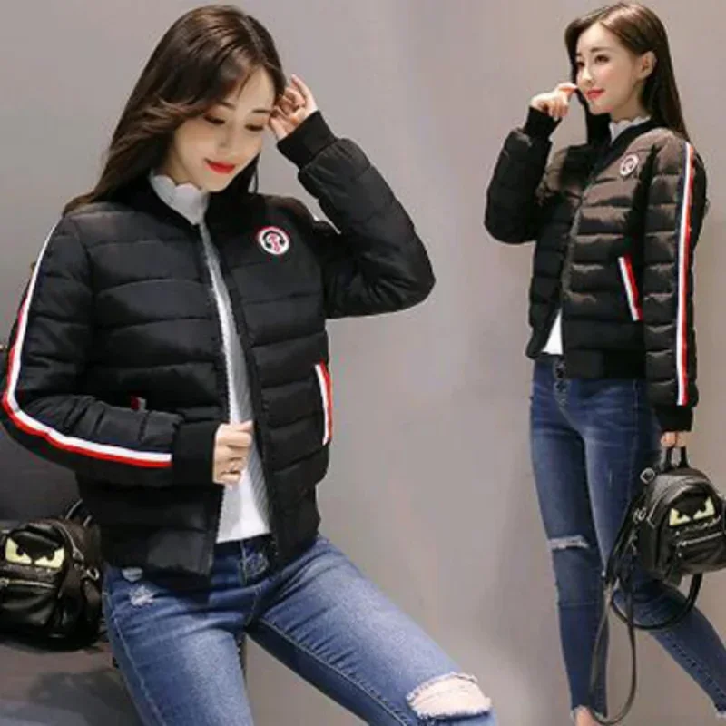 

Aviator Cropped Quilted Padded Thick Padding Short Bomber Red Women's Jacket Black Baseball Female Coats Duck Down Casual Modern