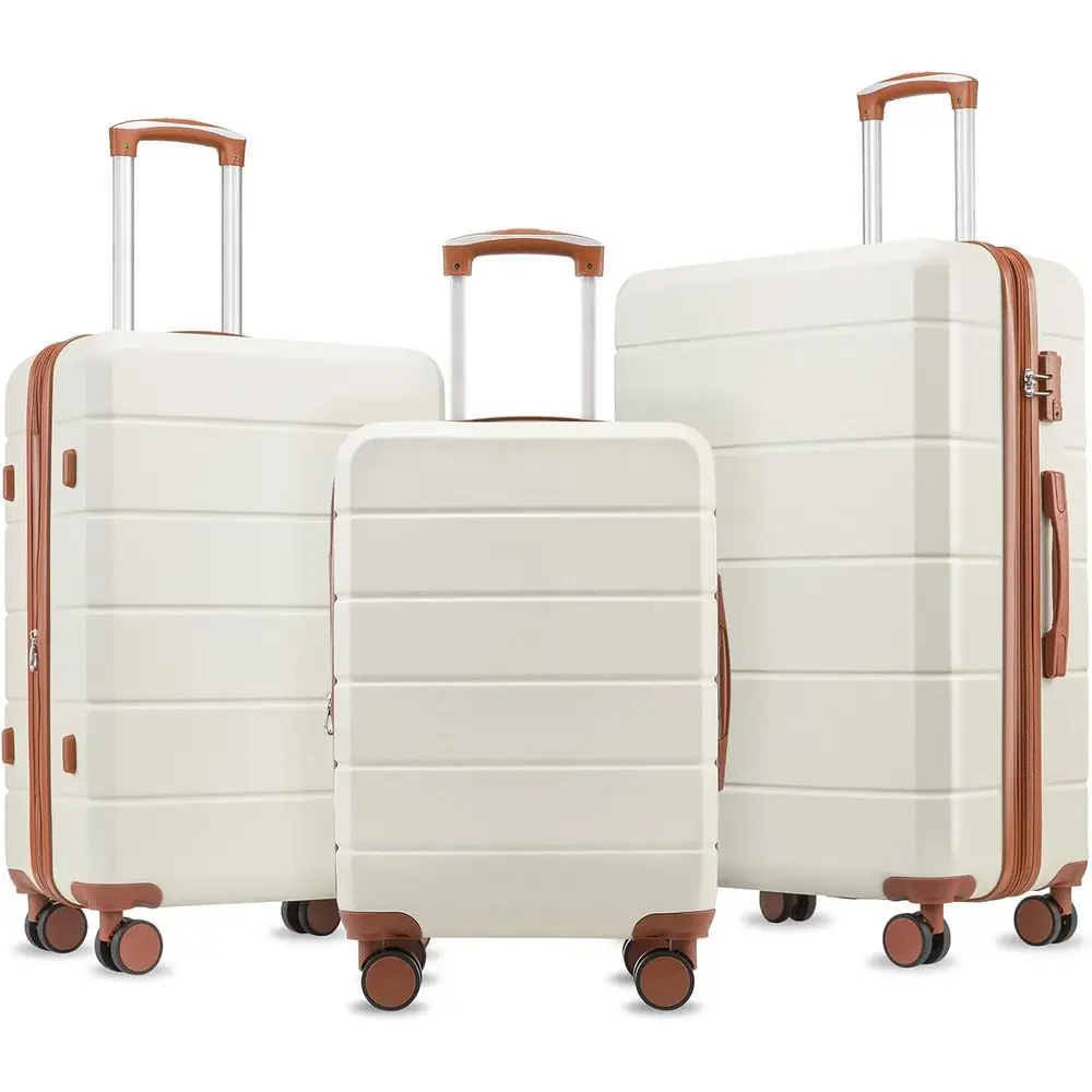 

3-Piece Expandable Hardshell Luggage Set with TSA Lock, Silent Spinners, Ideal for International Travel (20/24/28 in, White)