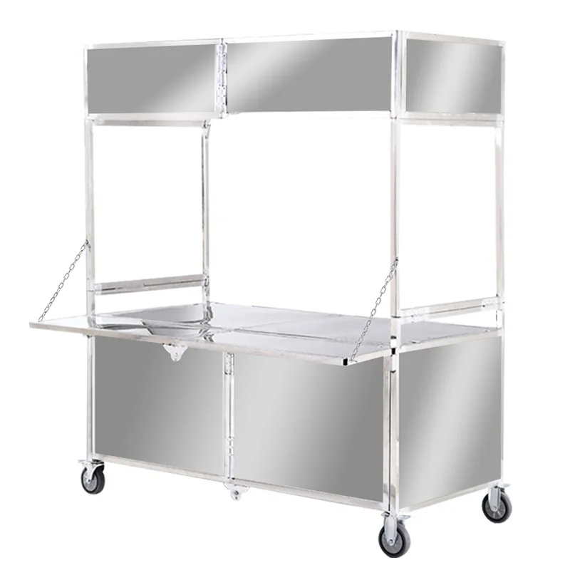 

Customizable stall trolley Foldable mobile dining cart Mobile snack cart Manufacturer Hot brine barbecue night market Hand push