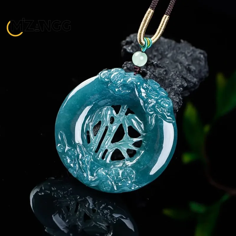 High-end Natural Jadeite Ice-grade Bamboo-shaped Pendant with Exquisite Hollow Carving Luxurious Jewelry for Men and Women.