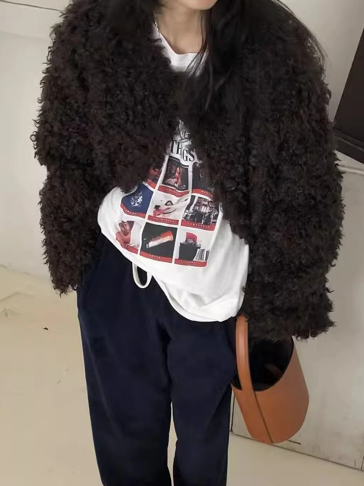 Clothland donna elegante giacca di pelliccia manica lunga monopetto femminile capispalla spesso cappotti moda Mujer CB270