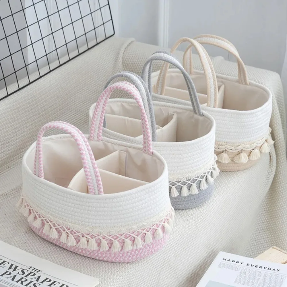 

Portable Multifunctional Baby Diaper Storage Basket Cotton Rope Tassel Rope Diaper Bag Divided Detachable Mommy Bag Travel Out