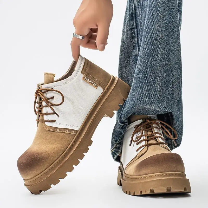 أحذية جلدية ريترو كبيرة الرأس موضة ديربي أحذية مصمم اليد القيام منصة قديمة أحذية رياضية رجالية فاخرة رجل عمال الأحذية #3