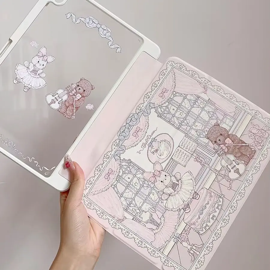 Pink Lace Bunny Bear Rabbit Tablet Case For iPad Air 11 10th Gen 11th A16 9th Mini6 7 13in Pro11 4 5 10.9in 12.9 M3 M4 M5 Case
