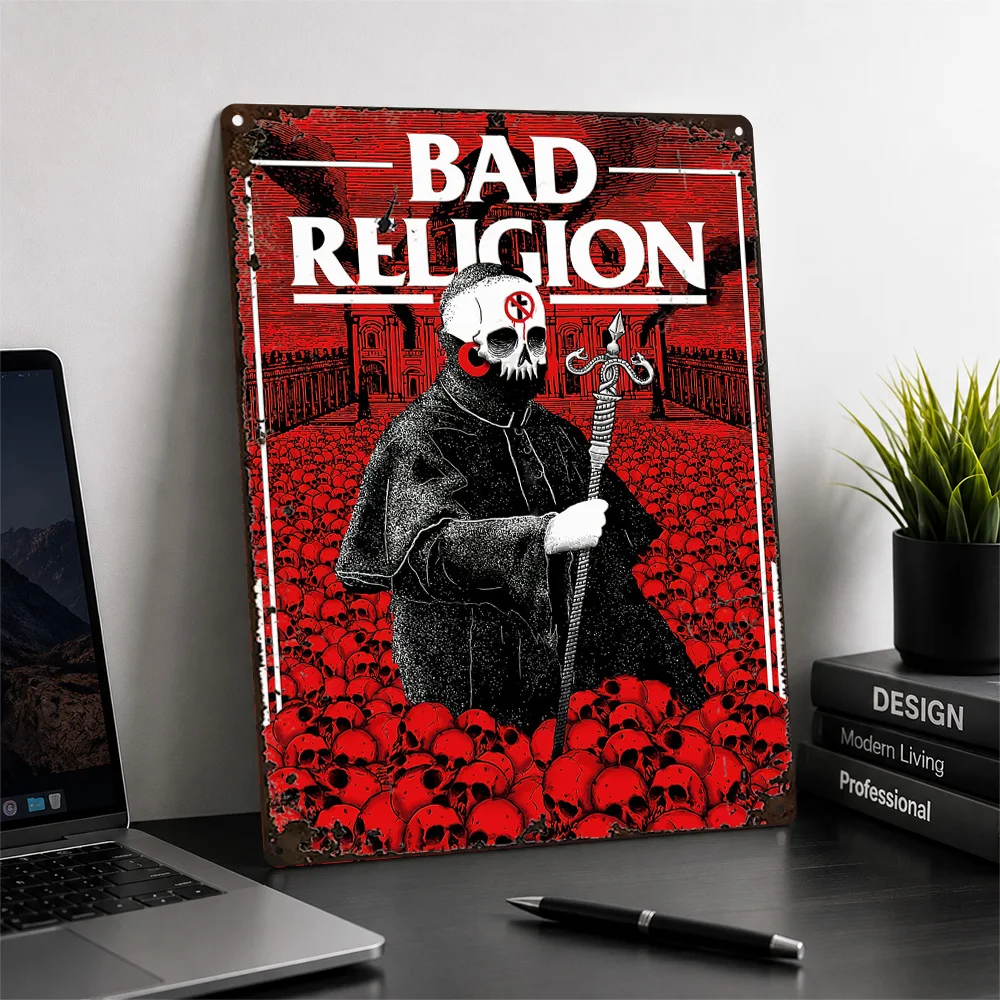 Bad Religion Crossbuster Skull Printed Poster Graphic Wall Art For Bedroom Customized Aluminum Metal Sign Concertgoer Gift Idea