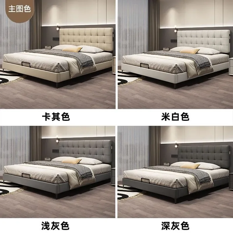 Waffle Ultra Thin Bedside Italian Adjustable Modern Simple Small Apartment Master Bedroom Double Bed Small Space Storage Bed