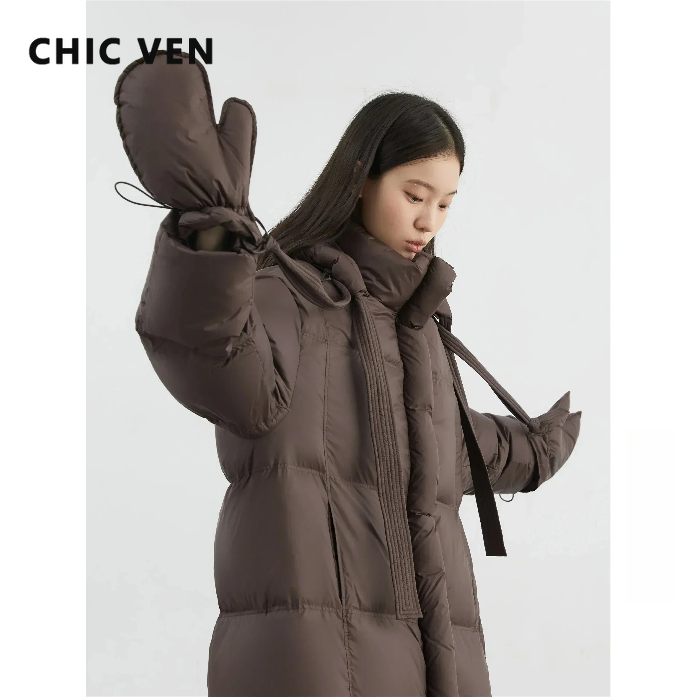 

CHIC VEN Korean Women Long Down Coats Solid Loose Casual Hooded Female Down Jacket 90 White Duck Down Thick Autumn Winter 2025
