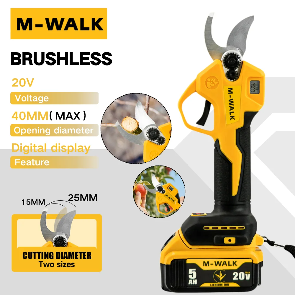 Brushless Cordless Electric Pruner Shears 25mm Electric Garden Scissors Fruit Tree Bonsai Garden Pruning For Dewalt 20V Battery