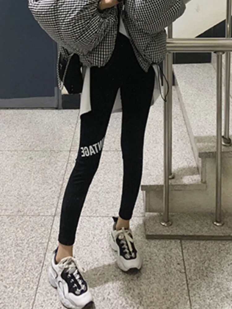 ハイウエスト快適な痩身レギンスレターパターン多用途ベースレイヤーパンツ女性用春秋冬レギュラーフィット