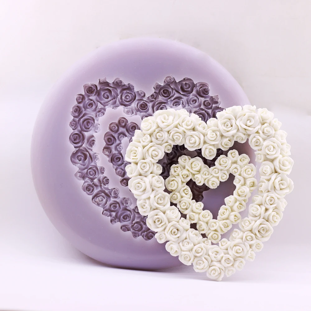 

2 Heart Shaped Rose Photo Frame Silicone Mold Fondant Cake Decoration Sugarcraft Mould DIY Resin Polymer