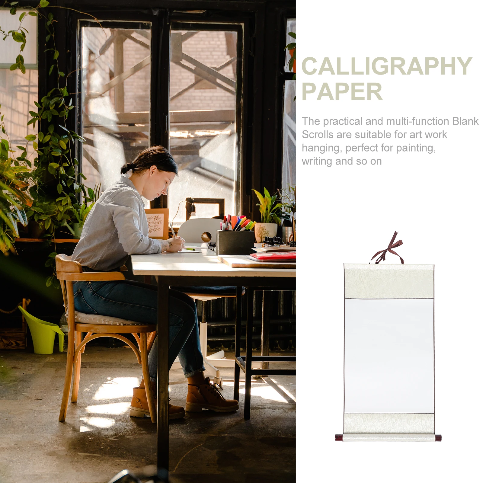 

2pcs Blank Scroll Calligraphy Paper Hanging Xuan Drawing Chinese Practice White Color Moderately Ink Inhibition Durable