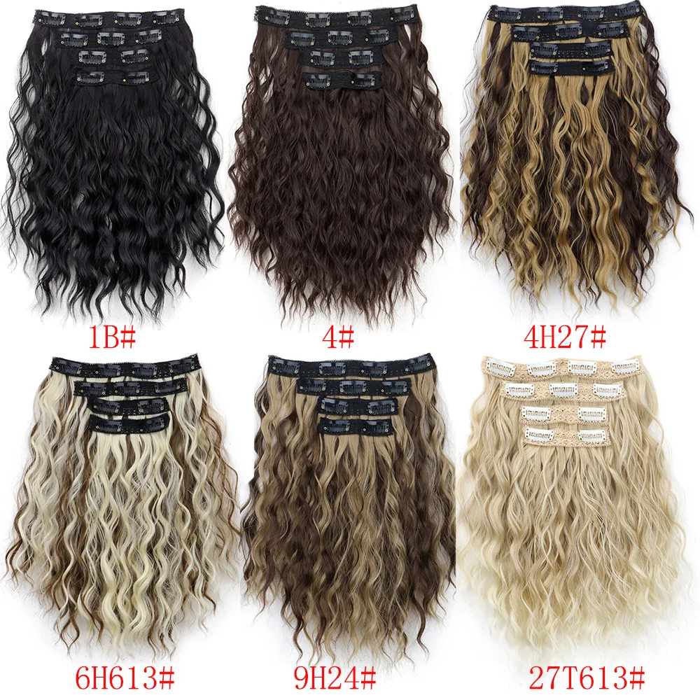 4PCS Synthetic Clip in Wavy Hair Extensions Set Short Water Wave Hairpiece Curly Wig for Cosplay Daily Wear Party Styling
