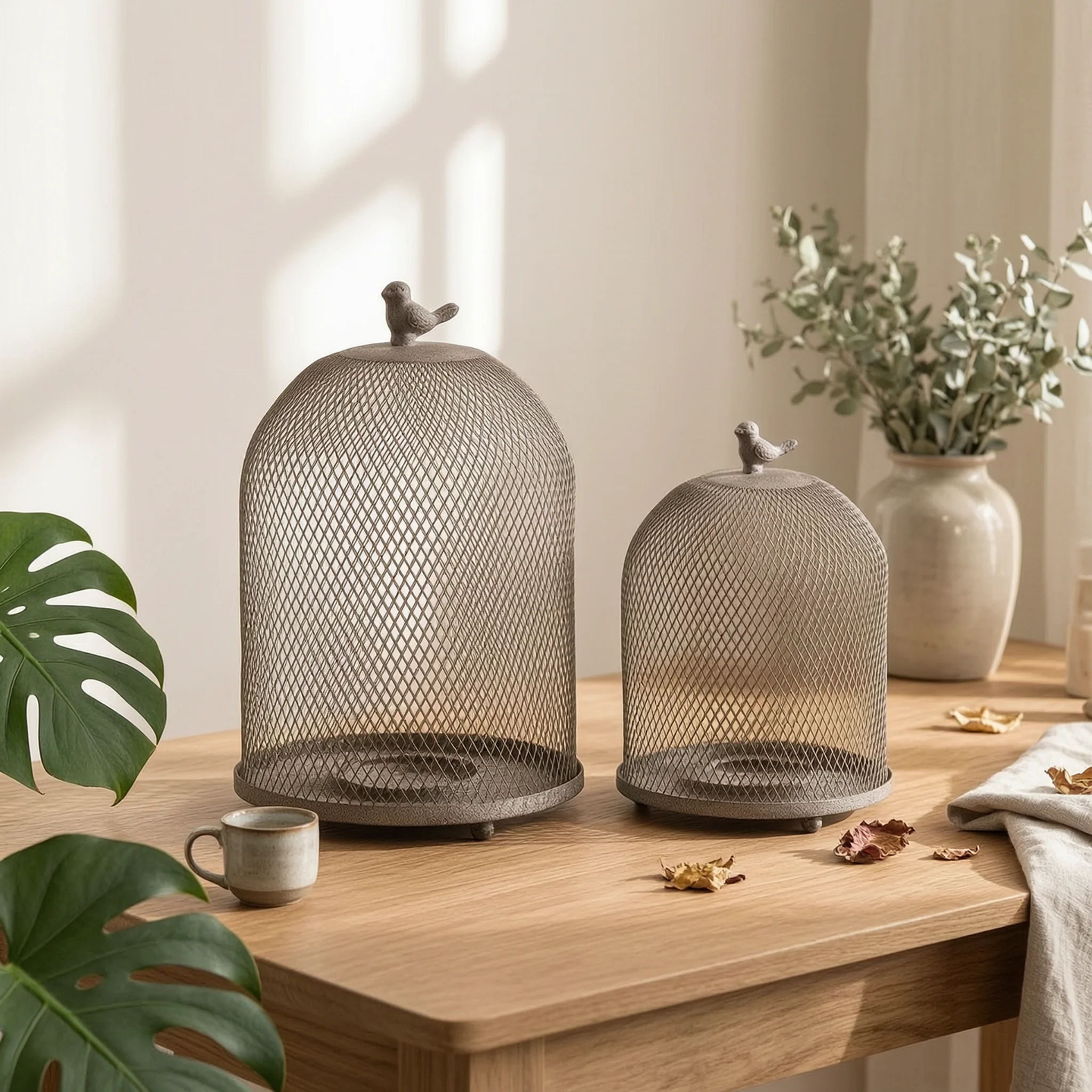 2 Pieces Birdcage Candle Lantern Weathered Birdcage Candle Holder Decor Metal for Dining Table, Living Room