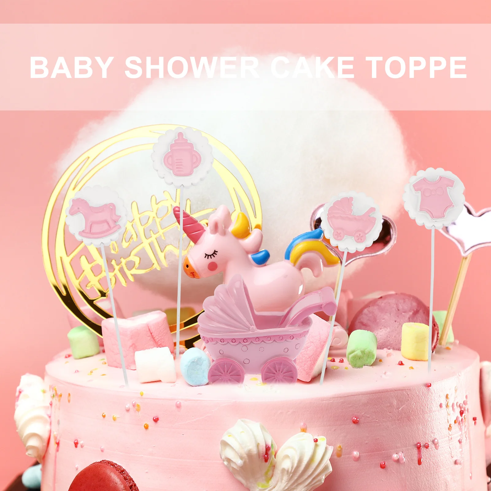 

5 Pcs Stroller Cake Decoration Decorating Supplies Baby Shower Decorations Bottle Topper Lovely Resin Girl