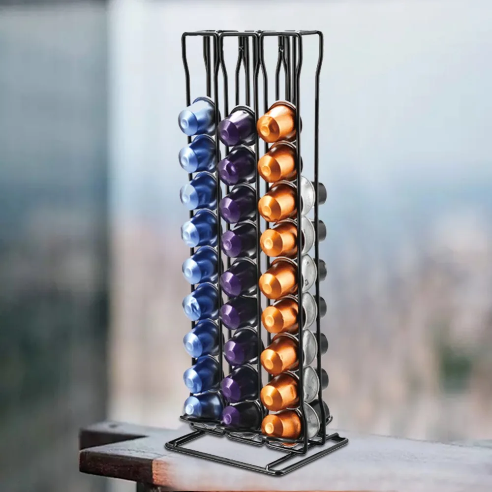 Iron Material Coffee Capsule Storage Rack 60-Capsule Capacity Sturdy Construction Rotating Capsule Stand Simple Exterior