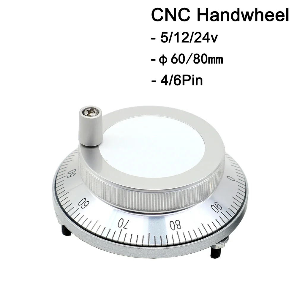 수동 펄스 발생기 핸드 휠, CNC 기계, 로터리 인코더, 5V, 6 핀 펄스 100, 60mm, 80mm