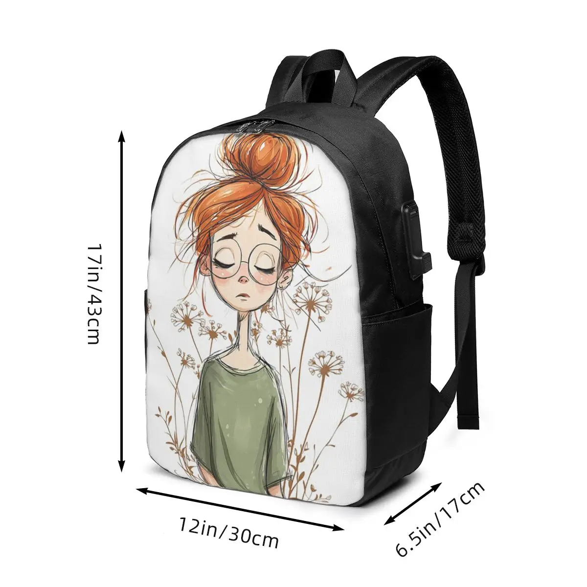 Cartoon Girl With Messy Hair Backpack Travel Notebook Bag Computer College Student School Bag Laptop Shoulder Bags for Men Women