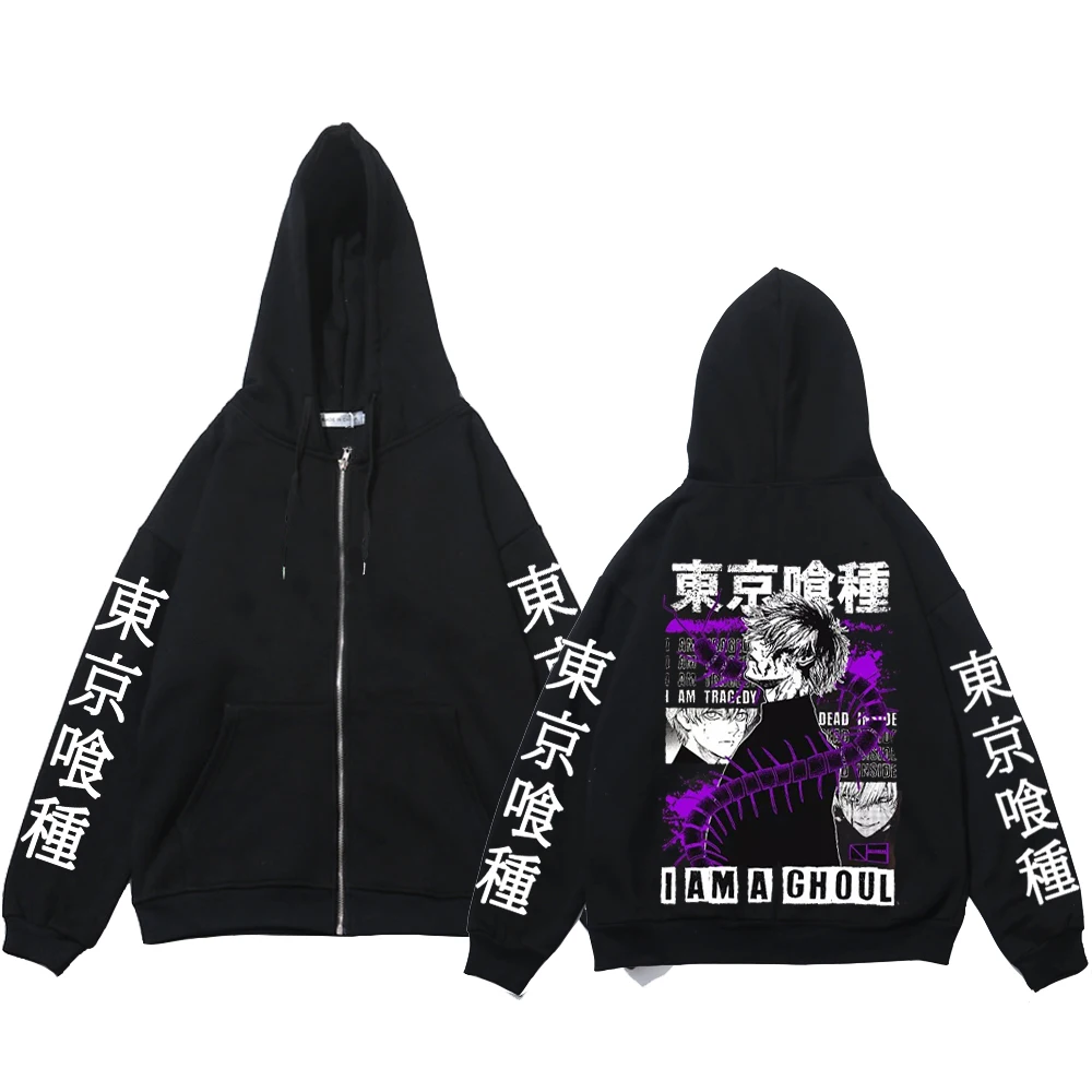 Kaneki Ken Graphic Printed Hooded Anime Tokyo Ghoul Sweatshirt Men Women Manga Zip Up Hoodies Harajuku Unisex Zipper Jacket